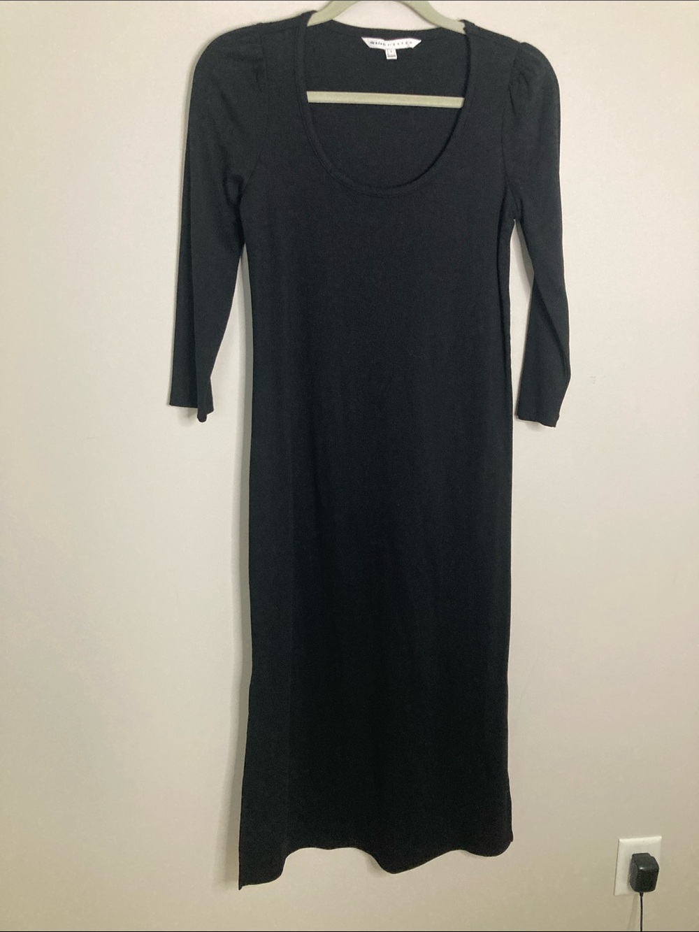 The Nines by HATCH Black Long Sleeve Scoop Neck Midi Dress